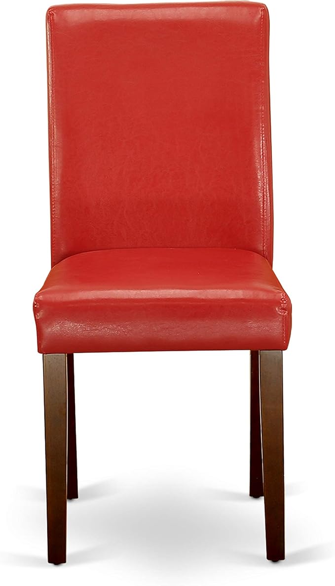 East West Furniture DUAB5-MAH-72 5 Piece Dinette Set for 4 Includes a Rectangle Dining Table and 4 Firebrick Red Faux Leather Parson Dining Room Chairs, 36x60 Inch, Mahogany