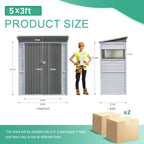 5x3 FT Outdoor Storage Shed with Windows, Wood & Metal Garden Shed, Small Outside Storage Shed Waterproof for Backyard, Garden, Patio, 4 Vents (Without Floor) Gray