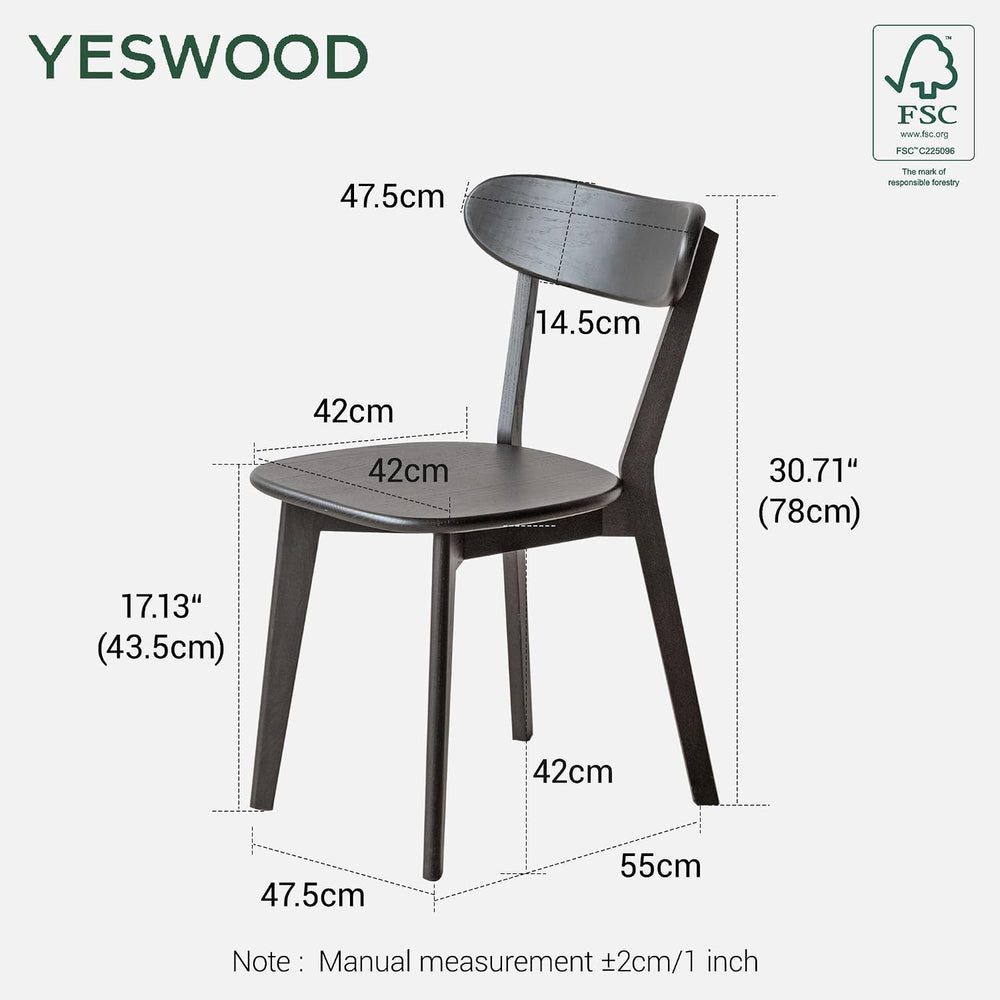 YESWOOD Oak Dining Chairs Set of 2, 100% Solid Wood Kitchen Chairs with Curve...