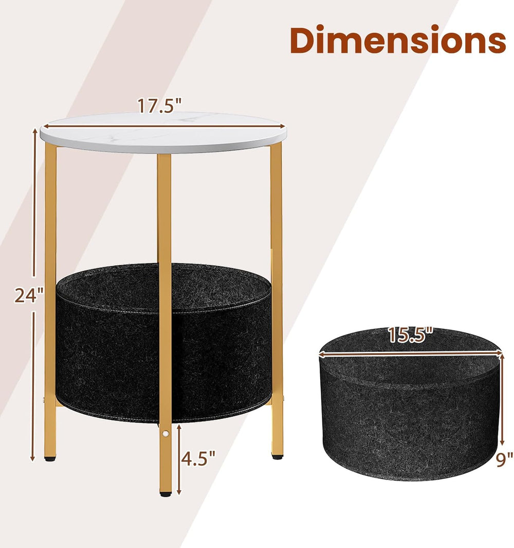 Giantex Round End Table, Small Side Table with Removable Fabric Basket, Moder...