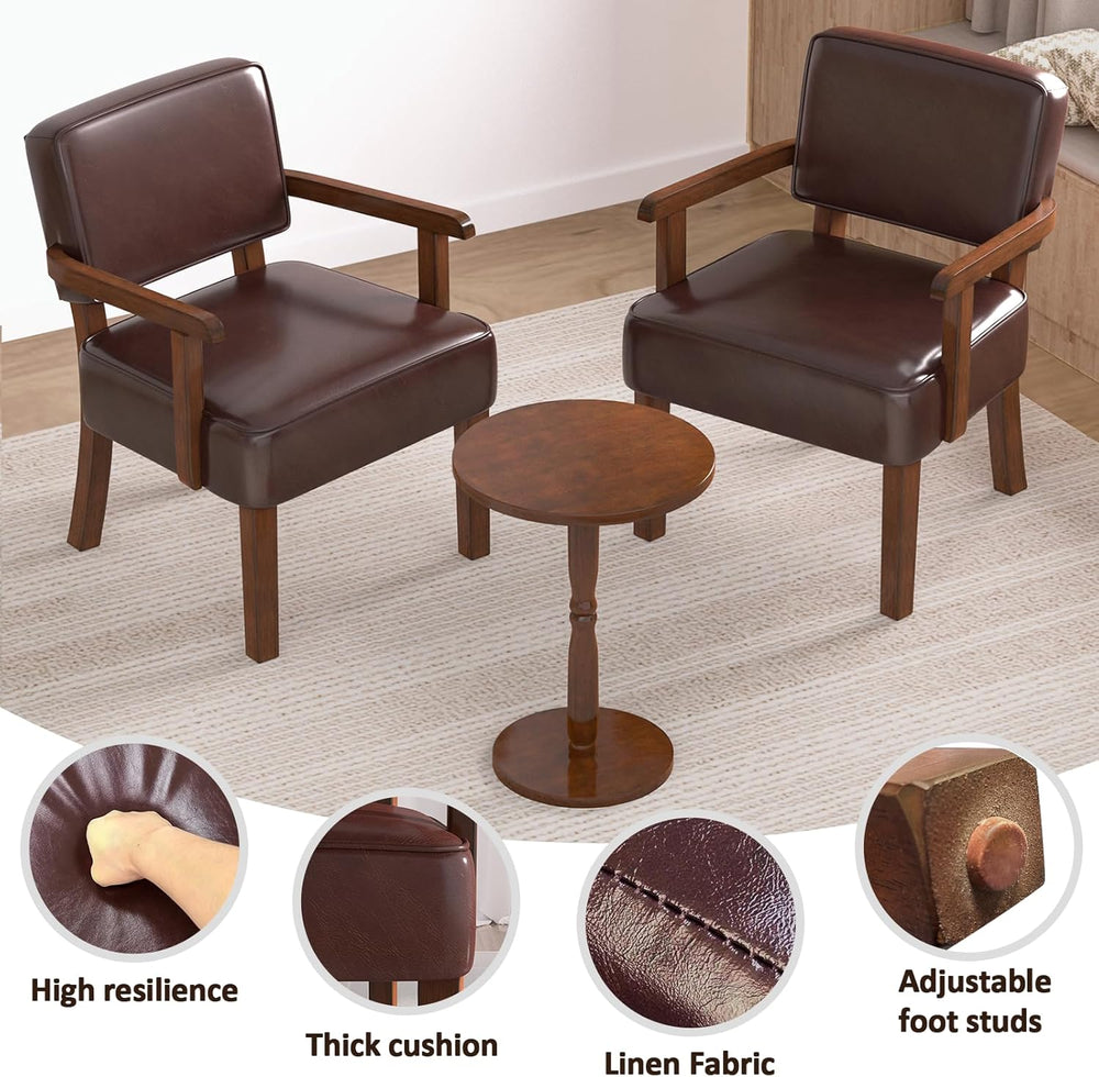 FAGAGA Accent Chairs Set of 2, 2 Solid Wood Armchairs with Table