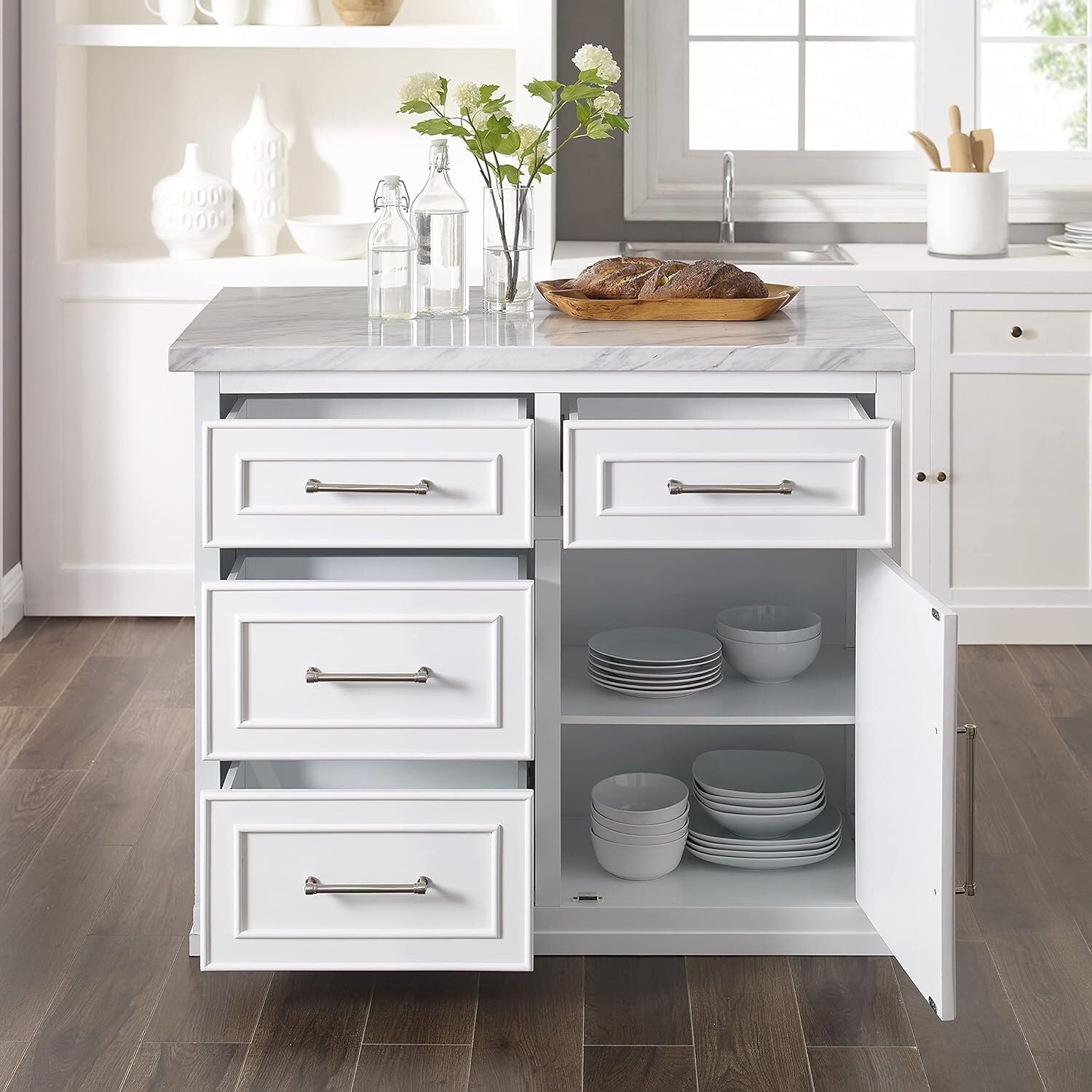 HomeStock Eclectic Elegance Faux Marble Top Kitchen Island