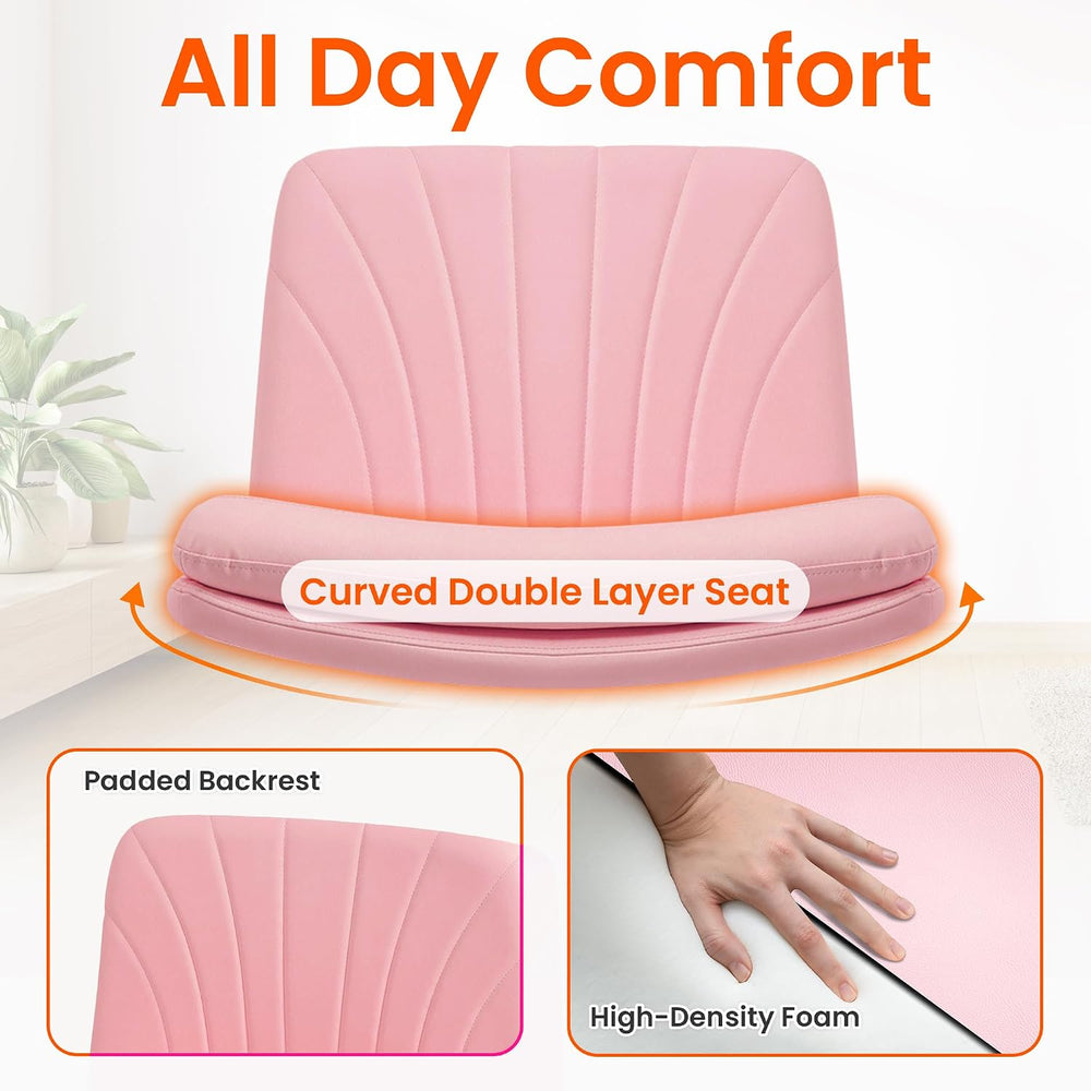 Orange Factory Criss Cross Chair, Wide Leather Vanity Desk Seat, Pink Pu | Cr...