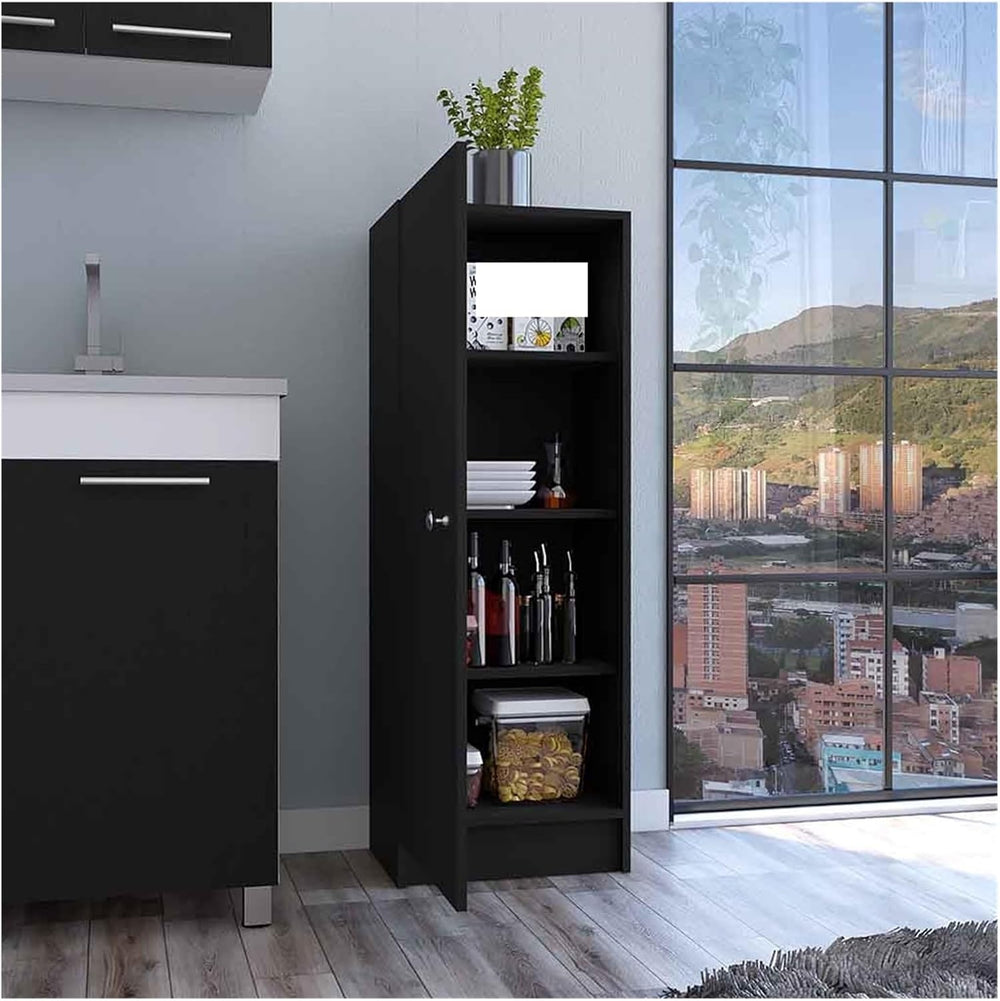 Kitchen Pantry 47" H, One Door Cabinet, Four Interior Shelves, Black ﻿,f...