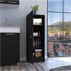 Kitchen Pantry 47" H, One Door Cabinet, Four Interior Shelves, Black ﻿,for Kitchen
