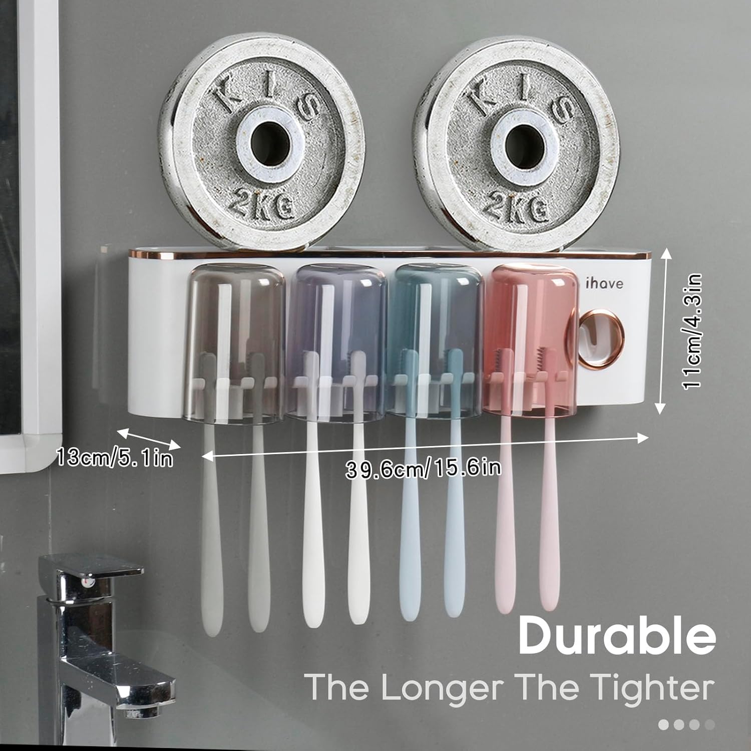 iHave Toothbrush Holders Bathroom Accessories with Toothpaste Dispenser, 4 Cups Toothbrush Holder Wall Mounted Bathroom Decor