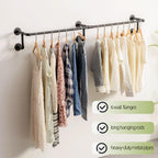 Wall Clothes Rack, Industrial Pipe Clothing Rack for Hanging Clothes, Wall Mounted Heavy Duty Space Saving Garment Racks, Multi-Purpose Clothing Hanging Rods for Closet Storage, Black