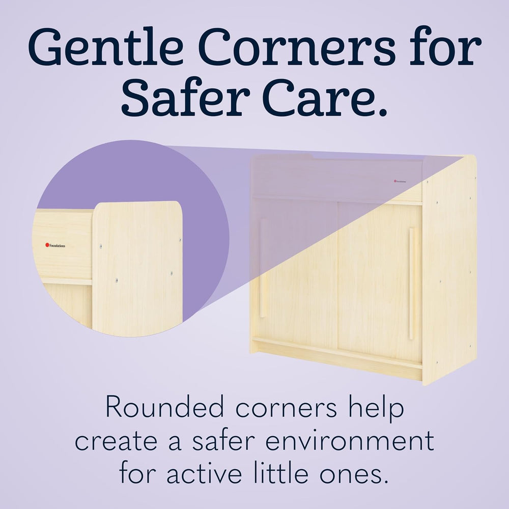 Foundations SafeGlide Daycare Changing Table w/Built-In Shelving, Natural