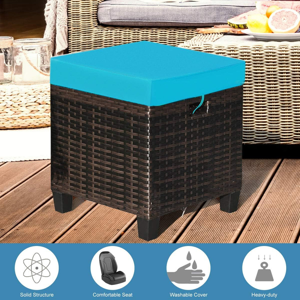 2PCS Patio Outdoor Ottomans, Rattan Wicker Ottoman Seat w/Removable Cushions,...