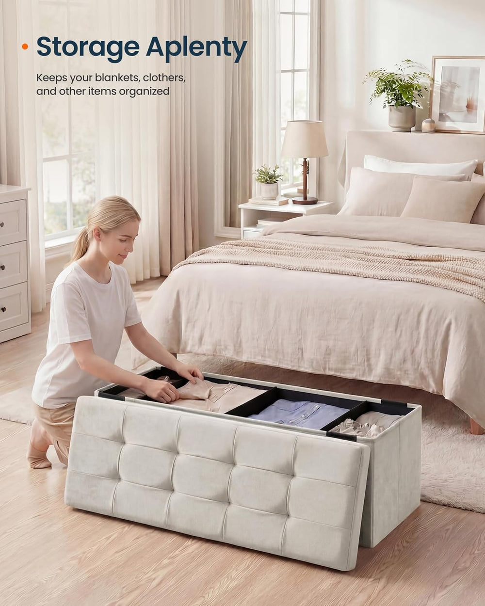 SONGMICS HOME Ottoman with Storage, Removable Lid, Folding Storage Chest, Eas...