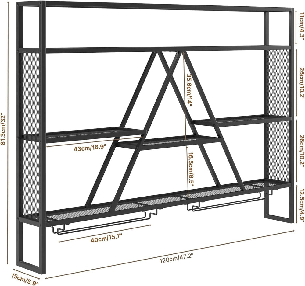 47" Wall Bar Shelves with LED, Wall Mounted Liquor Shelf & Glass Holder