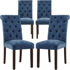 COLAMY Button Tufted Dining Chairs Set of 4, Parsons Upholstered Fabric Dining Room Chairs Kitchen Chairs with Wood Legs and Padded Seat, Blue