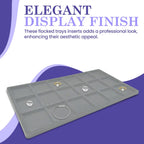 Novel Box 5 Pack 18-Slot Gray Liner Jewelry Storage Tray Inserts 14.75x8.25x1 Inches - Jewelry Organizer Pad for Drawers & Store Displays - Jewelry Display Pads for Rings Earrings & Pendants