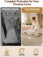 punemi 70L Under Bed Wedding Dress Preservation Box, Beige | With 30 Sheets Acid-Free Tissue Paper & Microfiber Gloves, for Wedding Dresses, Evening Gowns & Heirlooms