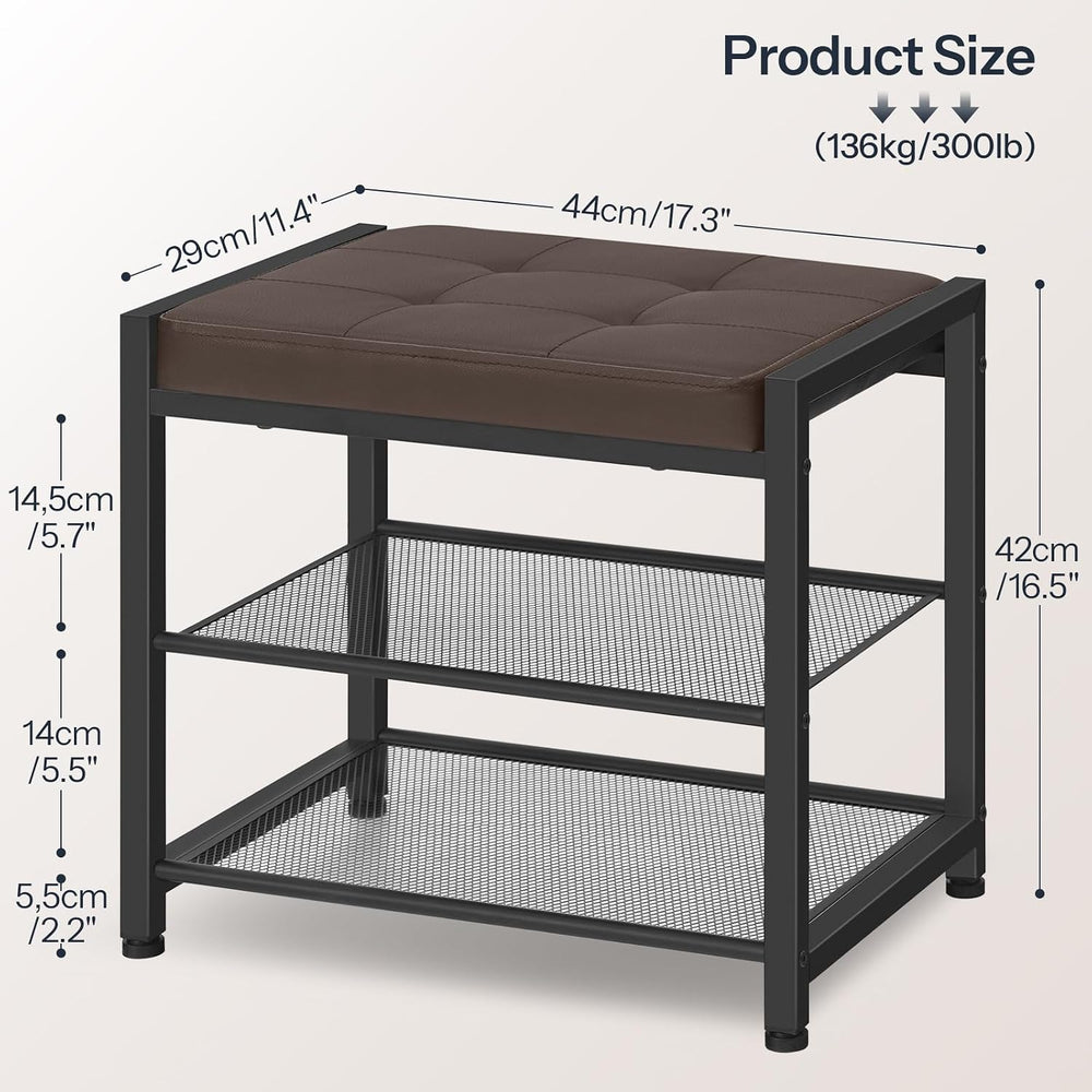 HOOBRO Small Shoe Bench, 3-Tier Shoe Rack, Shoe Storage Bench with PU Seat Cu...
