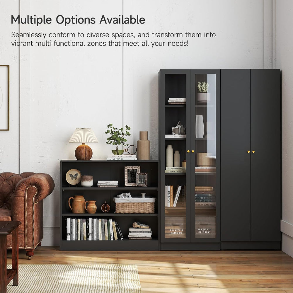 Metal Black Bookshelf, Short Bookshelf with Adjustable Shelves, 3 Tier | Open...