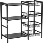 Hastatii Storage Rack Kitchen Baker's Rack - 3 Tiers 4 Baskets, Utility Coffee Bar, Air Fryer Stand with Steel Mesh Baskets
