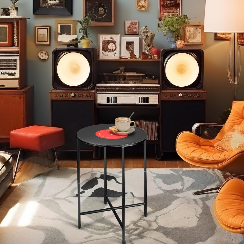Colingmill 14 x 22 Inch Small Round Side Table End Drink Table Vinyl Records ...