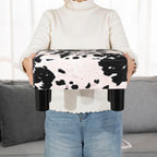Adeco Small Cow Print Ottoman Foot Stool with Legs, Small Footstool, Fabric Seat with Thick Cushion, for Living Room, Bedroom, Entryway, 335 lb Weight Capacity
