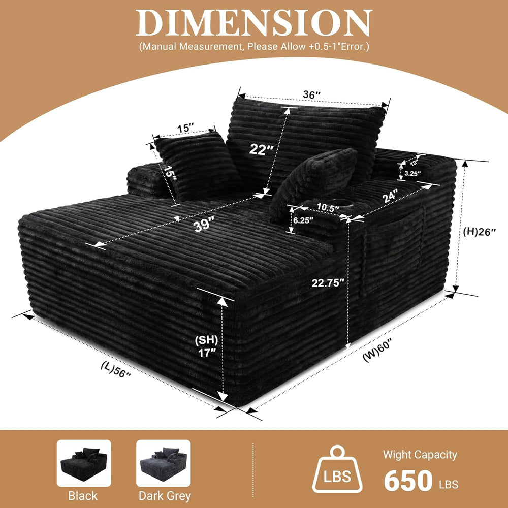 Oversized Floor Chair, Chaise Lounge Chair Indoor, Black | Upholstered Sofa B...