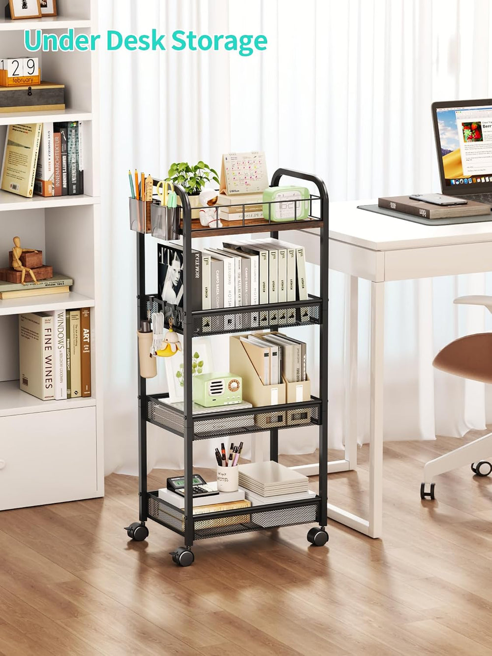 HapiRm 4 Tier Metal Rolling Cart- Utility Storage Cart with Locking Wheels | ...