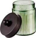 Amolliar Sage Green Apothecary Glass Jar With Metal Lid & Stickers, Bathroom Qtip Holder Storage Canister, Farmhouse Decor for Cotton Balls, Cotton Swabs, Makeup Pads, Bath Salt, Floss, Bronze 1 Pack