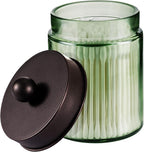 Amolliar Sage Green Apothecary Glass Jar With Metal Lid & Stickers, Bathroom Qtip Holder Storage Canister, Farmhouse Decor for Cotton Balls, Cotton Swabs, Makeup Pads, Bath Salt, Floss, Bronze 1 Pack