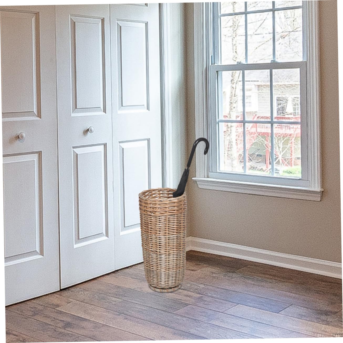 Multi-purpose Wicker Umbrella Storage Basket Handmade Rattan Organizer for Entryway Golf Clubs and Walking Canes and Elegant Design for Indoor Use