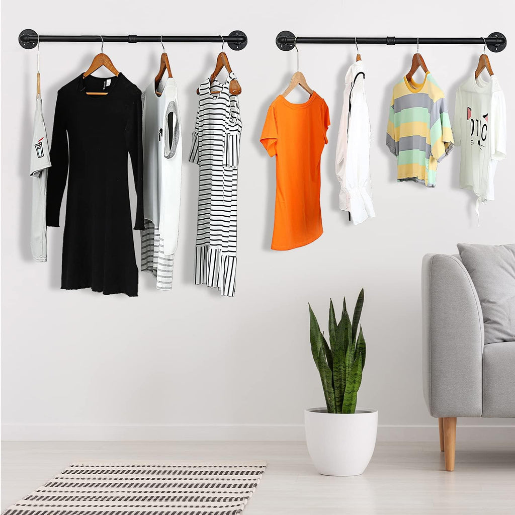Oroonoko 2PCS 36inch Industrial Pipe Clothes Rack Wall Mount For Hanging Rod Bar for Laundry Room Plant Hanger Indoor Up to Max Load 132lbs Black (36 inch(2 Packs))