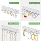 Necklace Holder Wall Mounted Jewelry Organizer - 2 Pack Wooden with 28 Hooks, Hanging Earring & Ring Bracelet Storage, Decorative Space-Saving Jewelry Display (White)