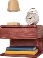 Floating Nightstand Side Accent or End Table with Storage Drawer, Wood Bedside Shelf, Handmade Floating Table (Rome)