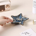 Jewelry Dish Decorative Ring Tray, Ceramic Small Cute Trinket Tray 4.92" | Starfish Shape Aesthetic Jewelry Plate Key Bowl Organizing Necklace Earrings, Home Decor Reactive Glaze Blue