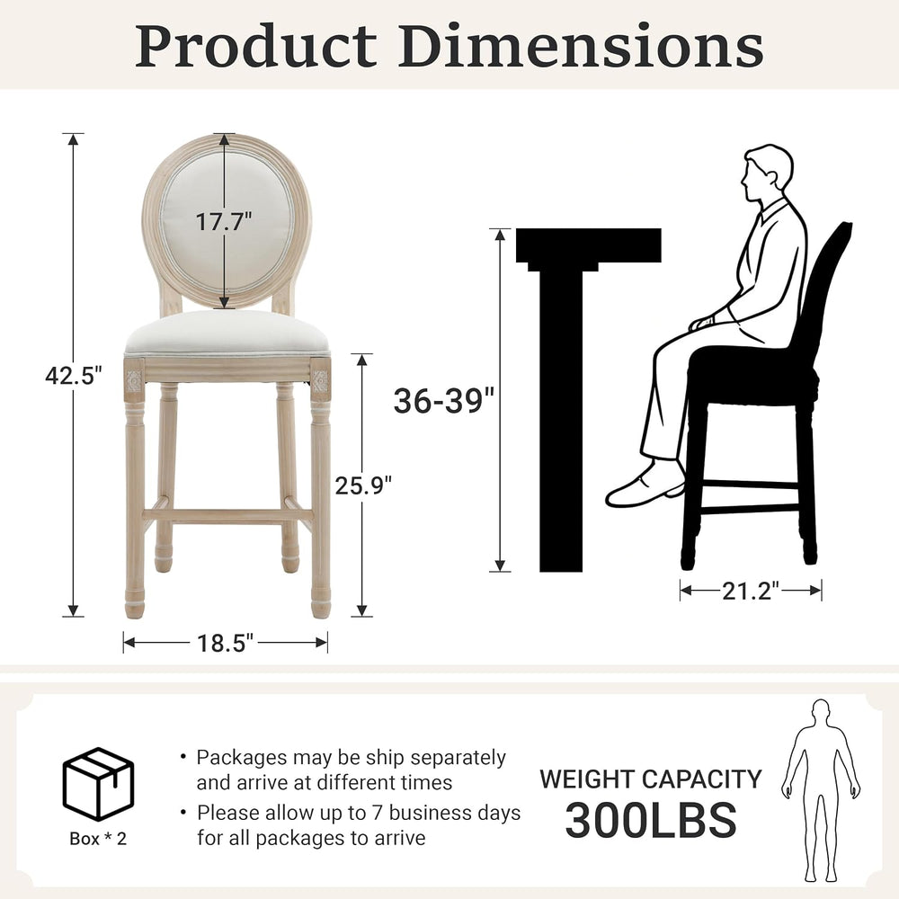 French Country Bar stools, Linen Farmhouse Counter Height Chair
