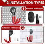 3-H Heavy Duty Magnet Garage Hooks 4 Pack, J Shape Strong Magnetic Hooks for Hanging Cordless Power Drill, Utility Magnetic Tool Holder for Metal Cabinet, Steel Pegboard, Toolbox, Garage(Red)