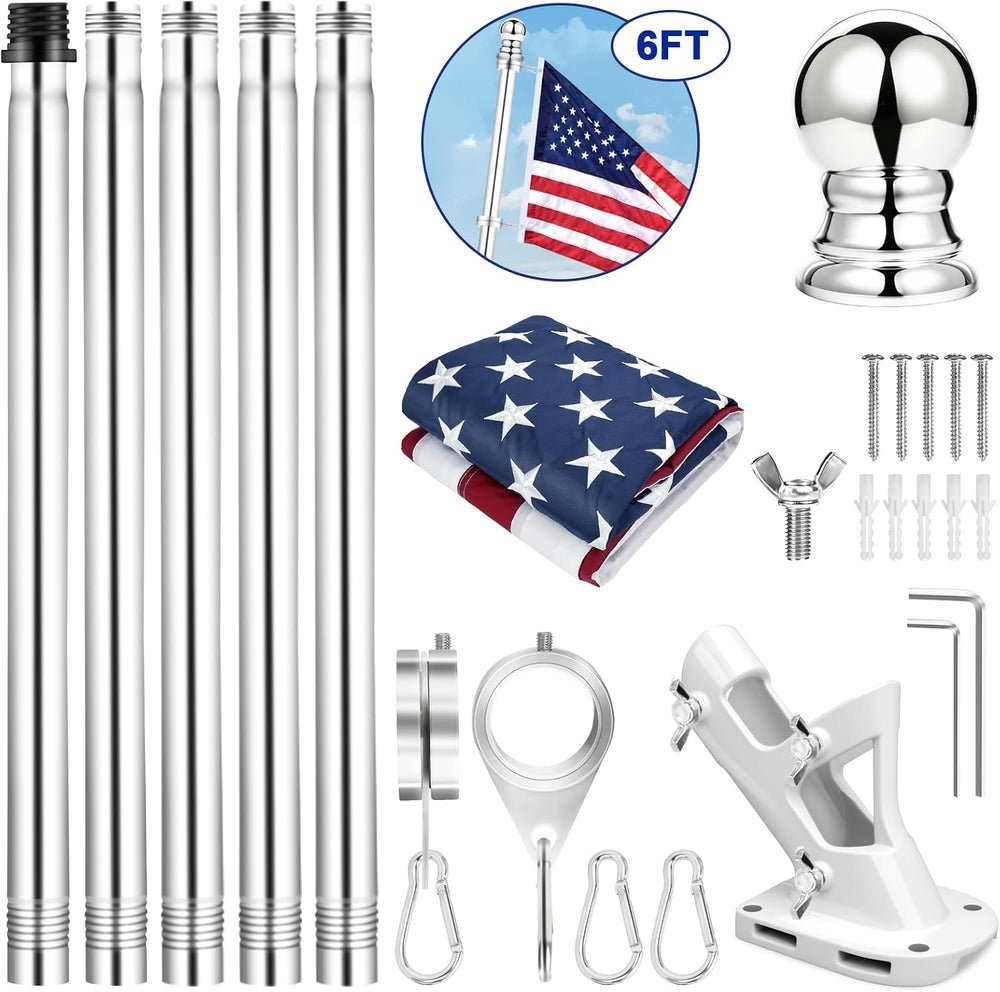 American Flag with Flag Pole Kit for Outside House, 6 Ft Metal Flagpole Kit &...
