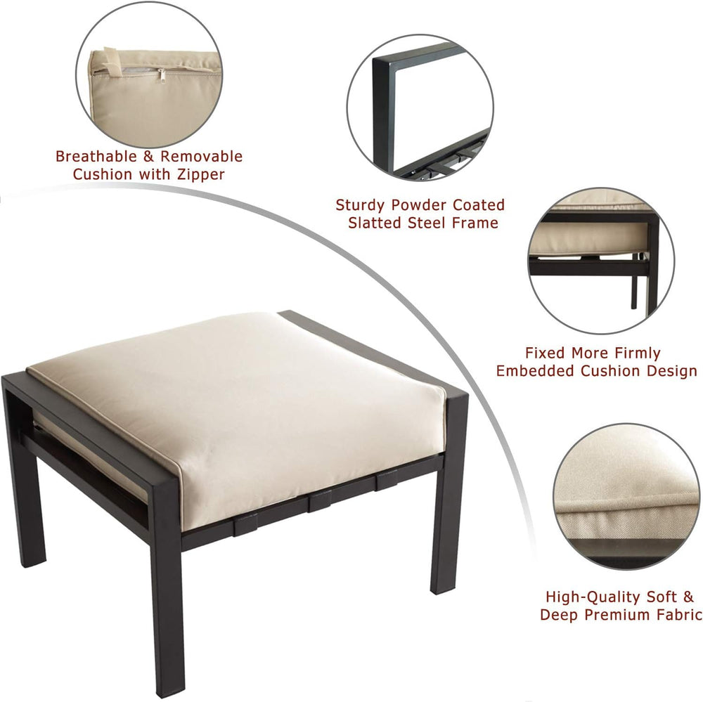 Festival Depot Dining Outdoor Patio Bistro Furniture Ottoman Footstool with S...