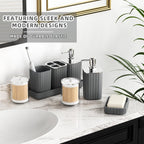 Bathroom Accessories Set- 25PC Grey Bathroom Set, Bathroom Set with Shower Curtain and Rugs, Shower Curtain Set, Toilet Brush, Trash Can, Qtip Holder Dispenser & Soap Dispenser