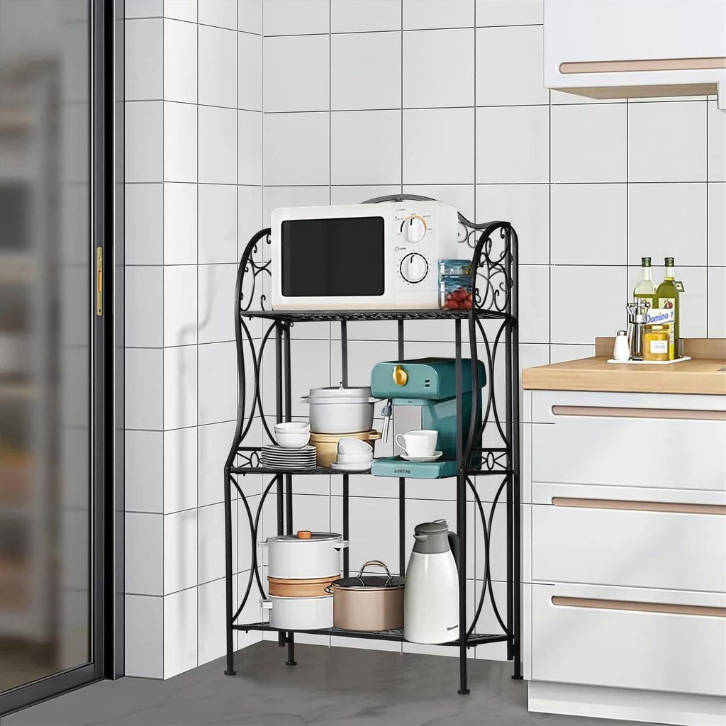 Kitchen Metal Bakers Rack Microwave Oven Stand Kitchens with Storage Three-Tiered Kitchen Organization Shelf Rack, 27" x 13.75" x 48.6",Antique Bronze