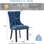 SoarFlash Linen Fabric Dining Chair Set of 2, Upholstered Tufted Dining Room Chair with Nailhead Trim and Solid Light Color Wood Leg for Kitchen (Blue)