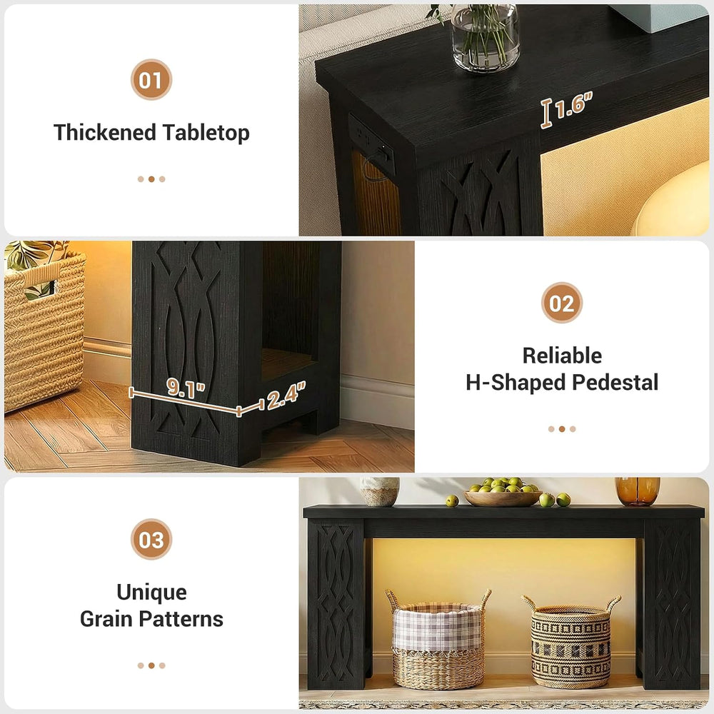 Cyclysio 63" Console Table with Outlet & Colorful LED Lights, Black ...