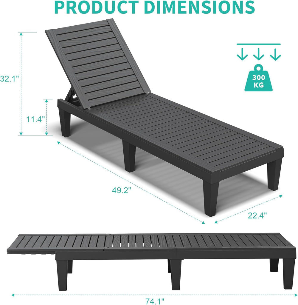 Patio Lounge Chairs Outdoor, Patio Chaise Lounges with Adjustable 5-Position ...