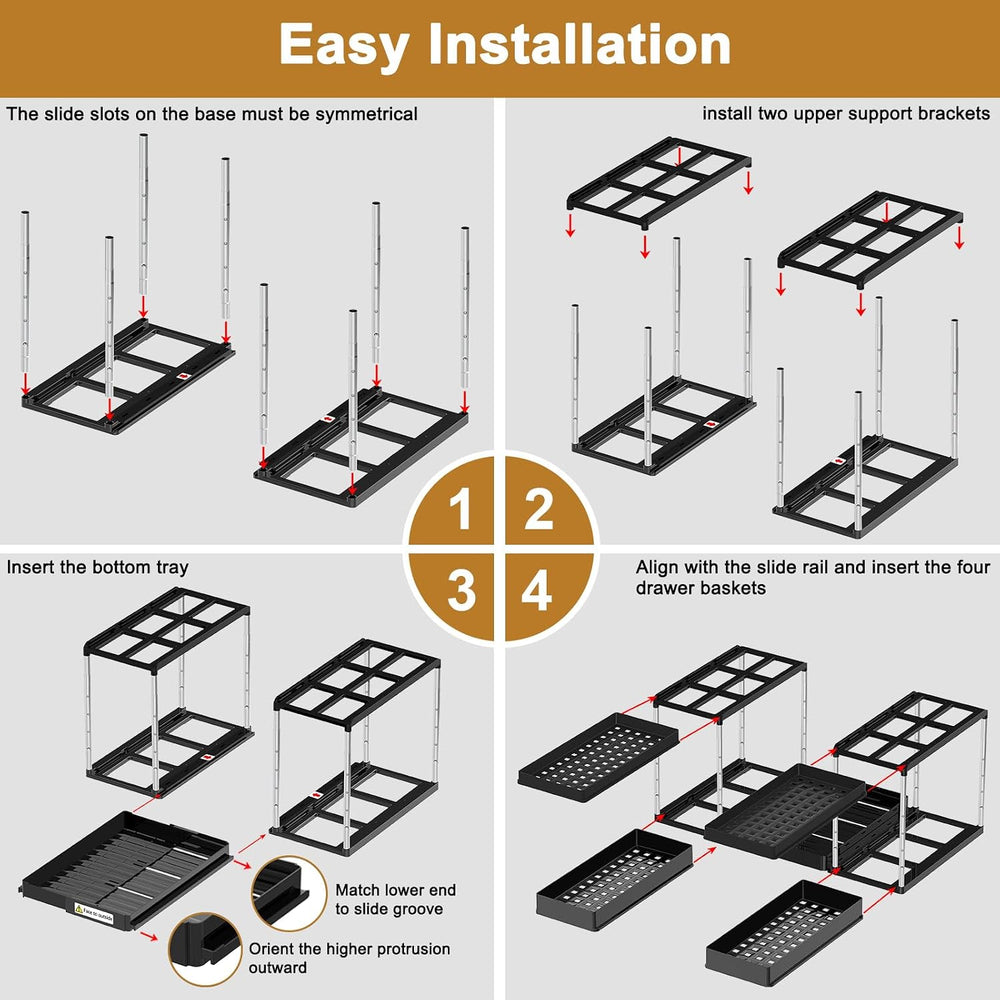 NIUXX Expandable Under Sink Organizer: 2 Tier Height Adjustable