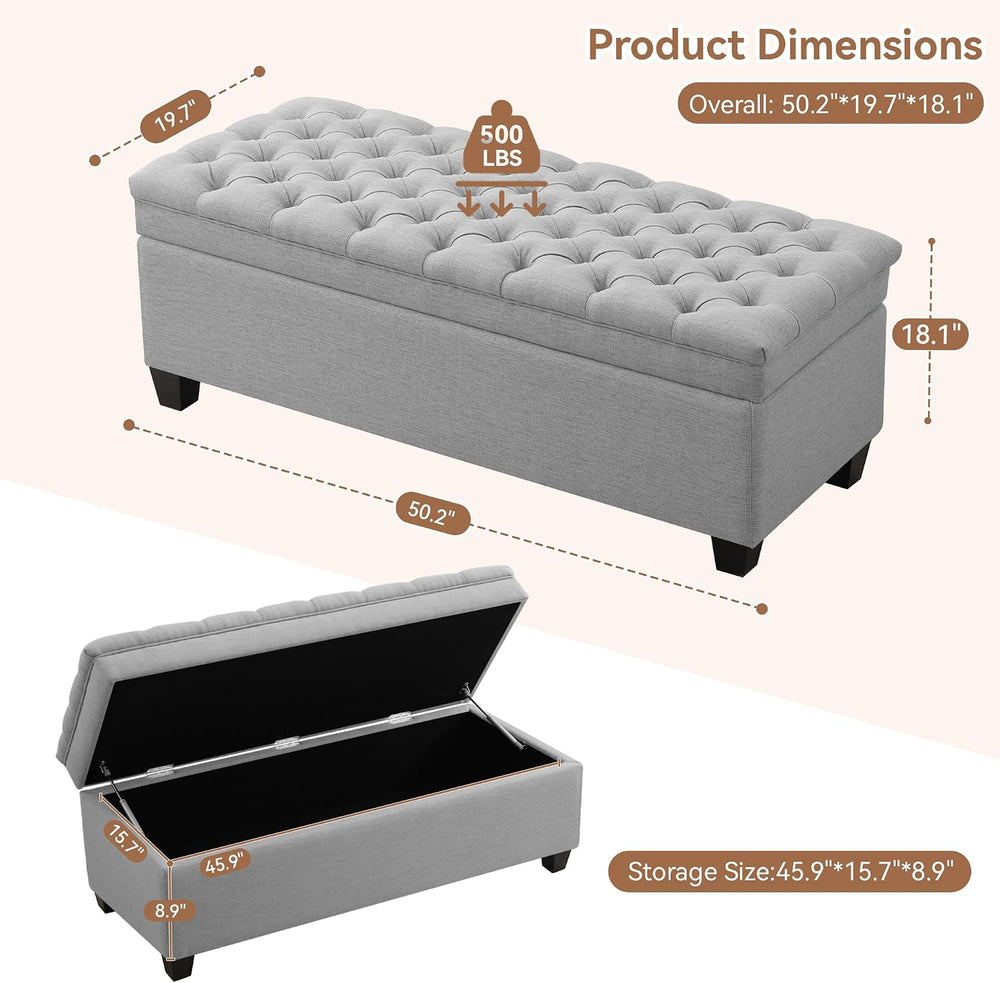 WUTUTUEE 51" Fabric Storage Ottoman Bench, Upholstered Rectangle End of ...
