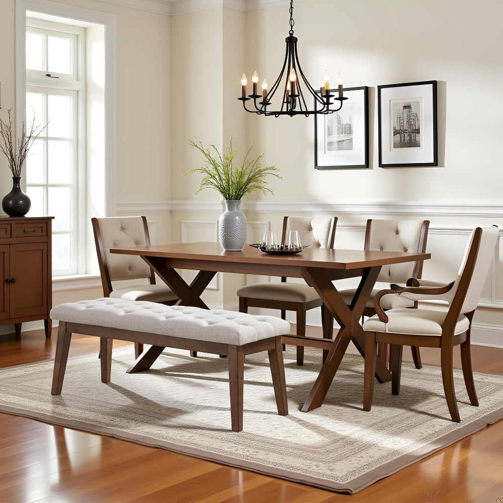 HUIMO Upholstered Bench, Button Tufted Dining Bench (Beige) | with Solid Wood...