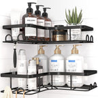 Corner Shower Caddy - 2 Pack, Adhesive Shower Organizers, Rustproof Stainless Steel Shower Shelves with 8 Hooks, No Drilling Bathroom Organizers and Storage Racks, Space-Saving, Black, Large