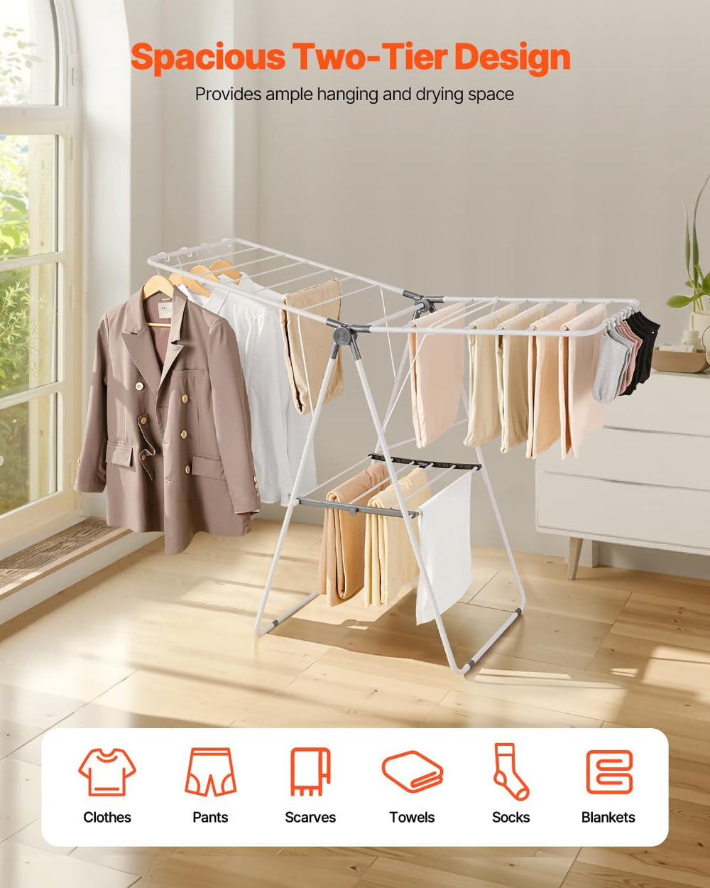 VEVOR Clothes Drying Rack, 2-Tier Foldable Laundry Dryer Rack with Sock Clips...
