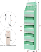 Univivi 6-Shelf Over Door Hanging Organizer Fabric Baby Door Storage with 5 Large Pockets and 3 Small PVC Pockets Wall Mount Hanging Storage Organizers for Baby Essential (Green)