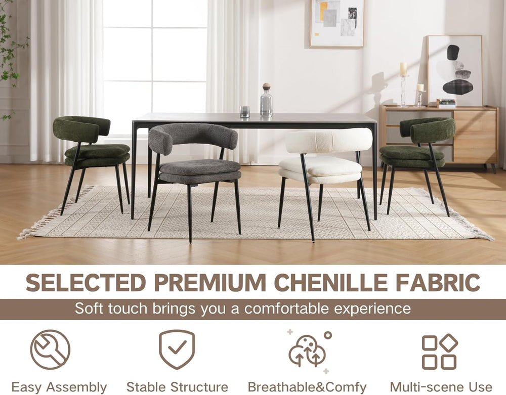 Shunzhi White Upholstered Dining Chairs Set of 6 Modern Barrel Boucle Fabric ...