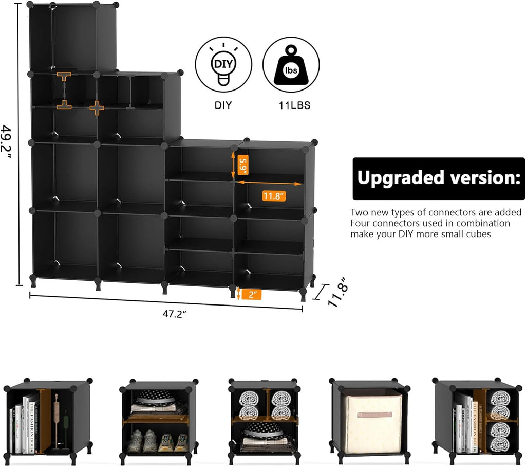 AWTATOS Cube Storage Closet Organizer Storage 12 Cube Shelves, Large and Small Cubes, DIY Portable Closet Clothes Storage Shelfs for Home, Bedroom, Black