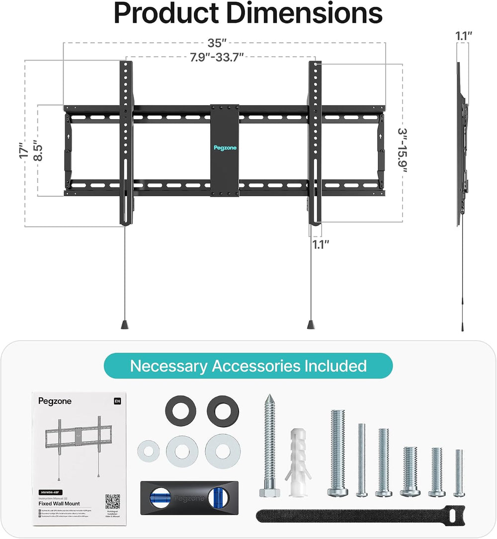 PEGZONE Low Profile TV Wall Mount for 43-95 Inch TVs, 1.1 Inch Ultra Slim | F...